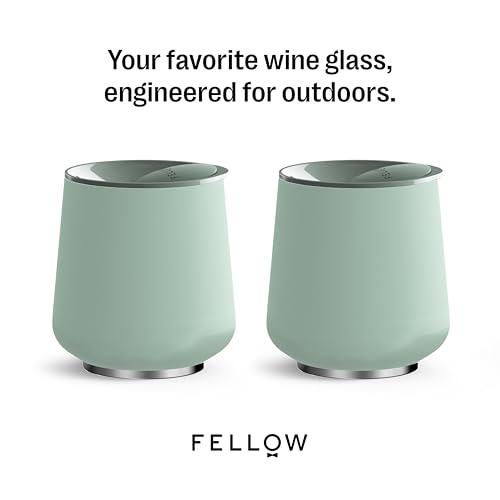 Fellow Ruby Wine Tumbler Set of 2 - Insulated Stainless Steel Wine and Cocktail Tumblers with Ceramic Interior and Swivel Pebble Lid - 12 oz, Mint Chip Mint Chip - Pack of 2 12 ounces