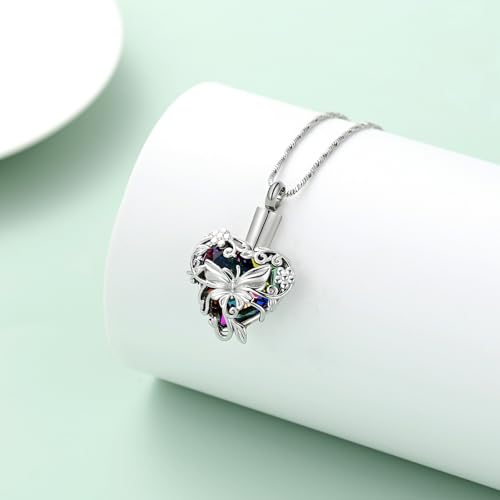 Yinplsmemory Butterfly Cremation Jewelry Urn Necklace for Ashes for Women Rainbow