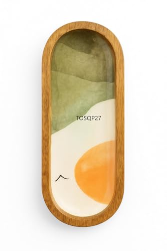 TOSQP27 Handmade Wooden Incense Holder for Sticks – Orange Resin Art Tray | Handcrafted Ash Catcher for Meditation, Yoga & Home Fragrance | Decorative Wooden Incense Burner Gift for Adults