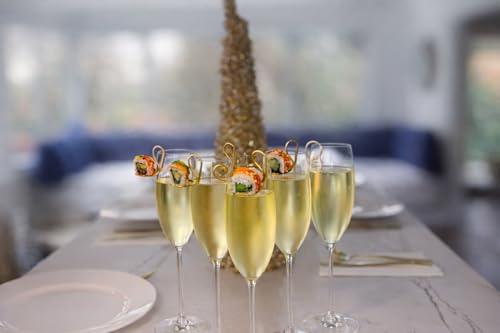 FluteSpoon™ Gold Appetizer Spoon for Champagne, Wine & Cocktails – Rim-Hanging Stainless Steel Serving Spoon – Set of 4