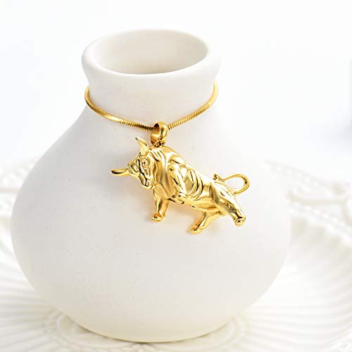Bullfight Shaped Cremation Urn Necklace for Ashes Memorial Pendant Necklace for Men,Cremation Jewelry for Dog's Cat's Ashes Gold