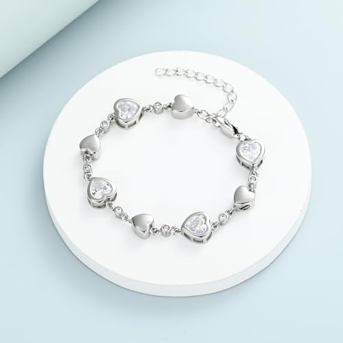 Heart Shape Urn Bracelet for Ashes Birthstone Heart Bracelet Cremation Jewelry Urn Bracelet for Ashes Keepsake A-Silver+White 24cm