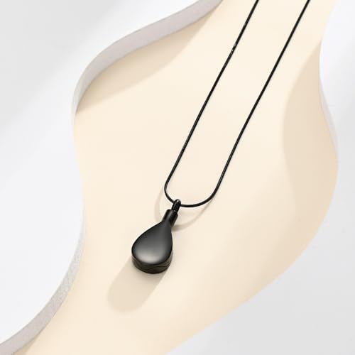 Cremation Jewelry Tree of Life Teardrop Urn Necklace for Human Ashes for Women Men Abalone Shell Memorial Ashes Keepsake Pendant Black
