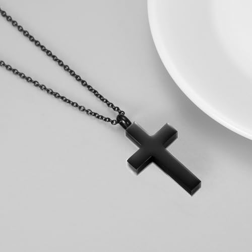 RIPFEVURN Cremation Jewelry Black Cross Urn Necklaces for Ashes for Women Men Human Ashes with Me Always Memorial Keepsake Pendant 1pc-Black-Dad