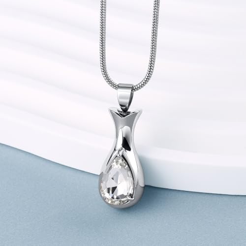Beydodo Urn Necklaces for Women, Stainless Steel Cremation Memorial Jewelry Ash Necklace Teardrop Pendant with Funnel Kit Silver
