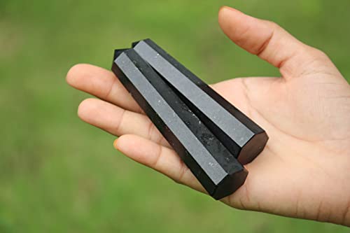 Jet Black Tourmaline Obelisk Tower (Approx. 3-3.5 Inch) – Natural Polished Black Gemstone Crystal Decorative Piece for Home & Office (Set of 2)