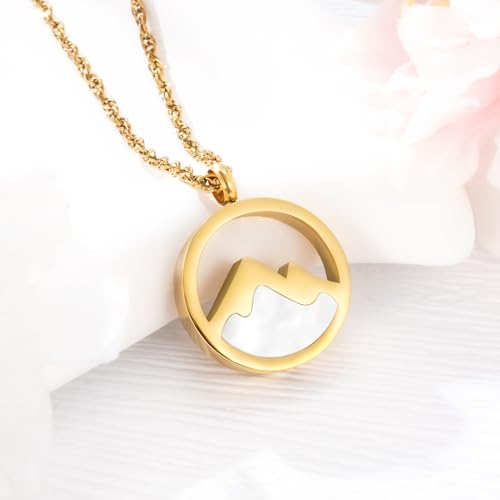 XIUDA Mountains-Faith Cremation Urn Necklace for Ashes Keepsake Stainless Steel Cremation Jewelry for Human Ashes Memorial Urn Pendant for Women Gold