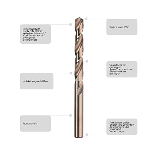 kwb Cobalt HSS-E Metal Drill Bit, Diameter 4 mm, with Special tip Grinding for Excellent Dimensional Accuracy When Drilling Difficult to Machine Materials with Cordless Screwdrivers and Drills HSS Cobalt Twist Drill Bit