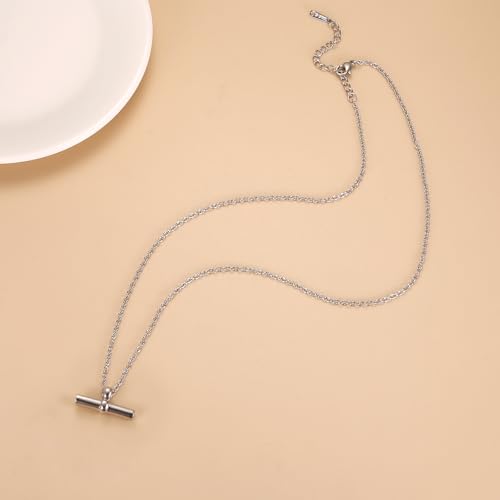 Minimalist T Bar Cremation Urn Necklace For Ashes Of Loved Ones Stainless Steel Keepsake Memorial Pendant For Women Silver