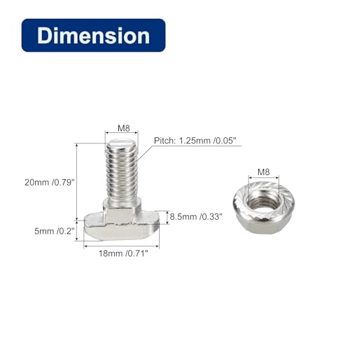 uxcell M8x20mm T-slot drop-in bolts and hexagon flange nuts for 45 series aluminum profiles