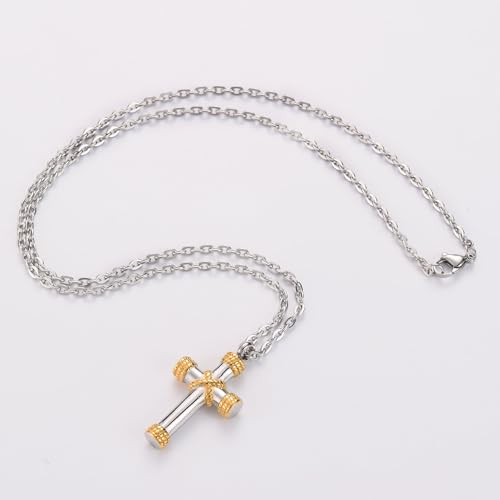 Cross Cremation Urn Necklace for Ashes Pendant for Men Silver