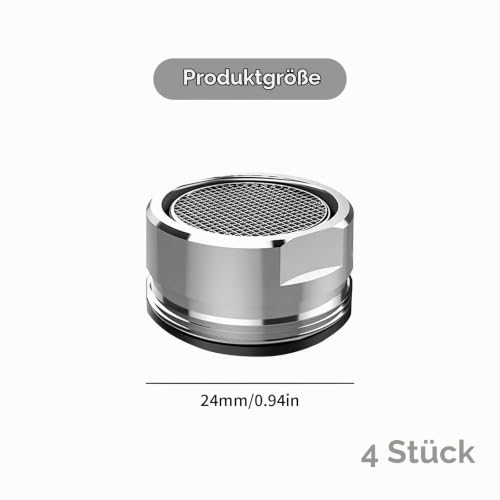 Pack of 4 Aerators for Taps M24 - Stainless Steel Tap Attachment for Kitchen and Bathroom - Aerator Insert D24 mm with Fine Sieve and External Thread