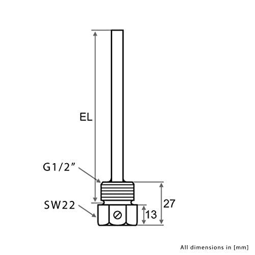 iOVEO 420TH00030 - Thermowell 300 mm - Sensor well stainless steel V4A, G 1/2 inch, installation length 300 mm for temperature sensor 6 mm, heating up to 600 °C