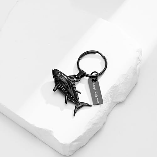 Hearbeingt Fish Hook Urn Keychain for Ashes Fishing Cremation Jewelry Black
