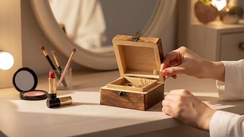 Handmade Wooden Jewelry & Keepsake Box, Decorative Storage Box, 4 x 4 Inch Blue Wash Finish