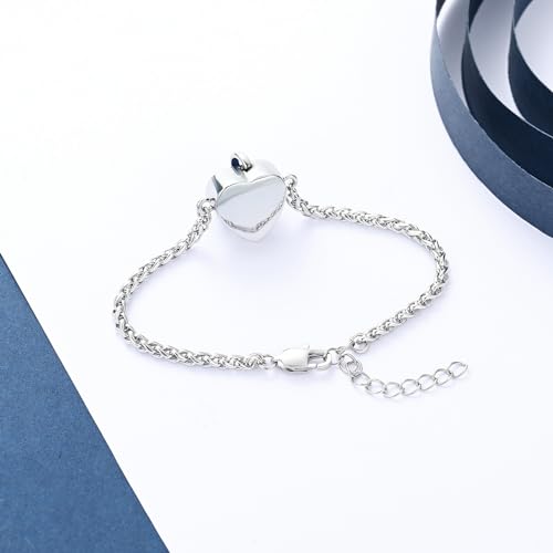 constantlife Heart Shape Urn Bracelet for Ashes for Women Stainless Steel Crystal Cremation Keepsake Adjustable Link Bangle Loved Ones Memorial Jewelry Gift Silver-Purple