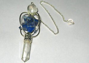 Rare 3 in 1 Clear Quartz Lapis Lazuli Spinning Merkaba Pendant with Sphere Point Wellness Healing Gift Gemstone