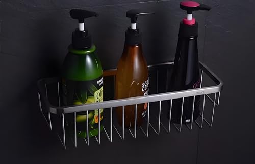 Nokozan stainless steel rectangular shower caddy with shelves for shampoo and body wash, ideal bathroom organizer.