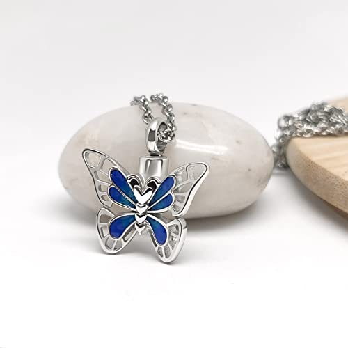 YSAHan Flying Butterfly Cremation Jewelry for Ashes Insect Urn Necklace Stainless Steel Pendant Keepsake for Women with Filling Kits