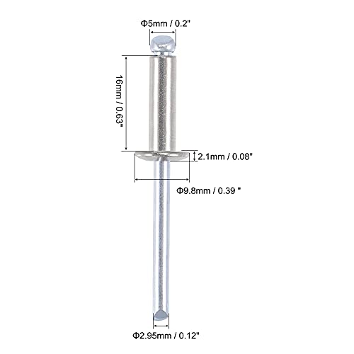 uxcell 304 stainless steel blind rivets, 5mm diameter, 16mm grip length, silver finish, 50 pieces