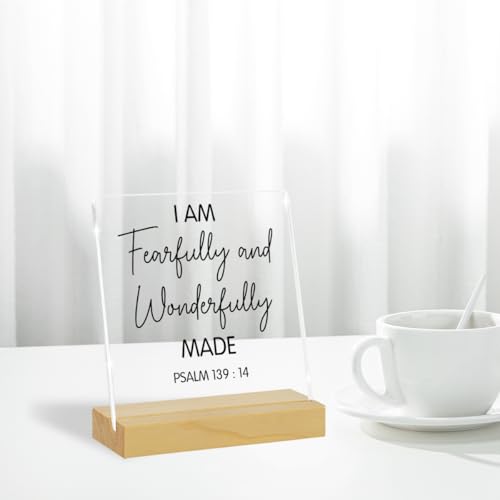 Positive Bible Psalms 139 14 Acrylic Sign, Christian Religious Gifts for Women, Bible Verses Gifts, Christian Women Gifts, Bible Decor Verses Decorations for Home Office Desk Fearfully