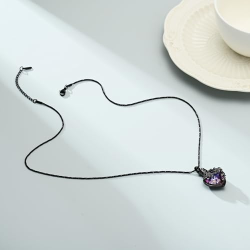 Imrsanl Rose Flower Crystal Heart Urn Necklace for Ashes Black-Purple