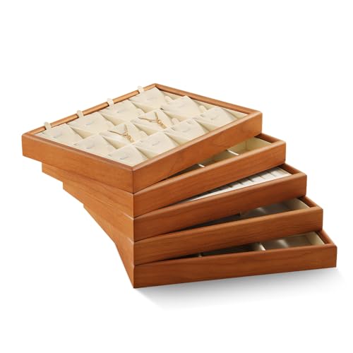 Cherry Wood Blank Jewelry Display Tray, Ring Earrings Bracelet Necklace Storage Holder Tray, Stackable Jewelry Organizer Tray, Wooden Jewelry Accessories Tray, Brooches Cufflink Plate Blank Tray Beige