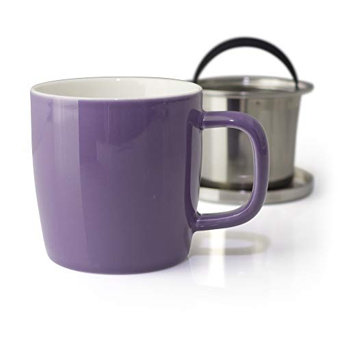 FORLIFE Dew Glossy Finish Brew-In-Mug with Basket Infuser &"Mirror" Stainless Lid 11 oz. (Purple) Purple