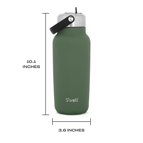 S'well Recycled Stainless Steel Explorer with Flip Straw Lid, 32oz, Green Jasper, Triple Layered Vacuum Insulated Containers Keeps Drinks Cold for 42 Hours and Hot for 10 32 Ounces
