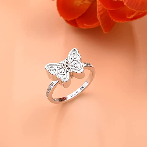 BEILIN 925 Sterling Silver Butterfly Urn Ring for Women Cremation Jewelry 7
