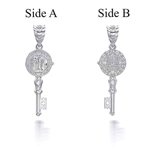 Claddagh Gold Saint Benito Reversible 2 Sided Key .925 Sterling Silver Religious Patron Saint Pendant Necklace Choice of Pendant Only or Necklace Chain Length Pendant + 16" Chain