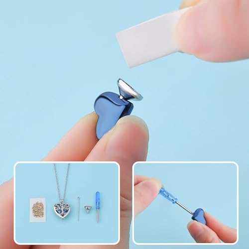 Openable Heart Cremation Urn Necklace for Ashes Stainless Steel Memorial Ash Pendant Keepsake Jewelry Cremation Jewelry for Women Silver-Blue