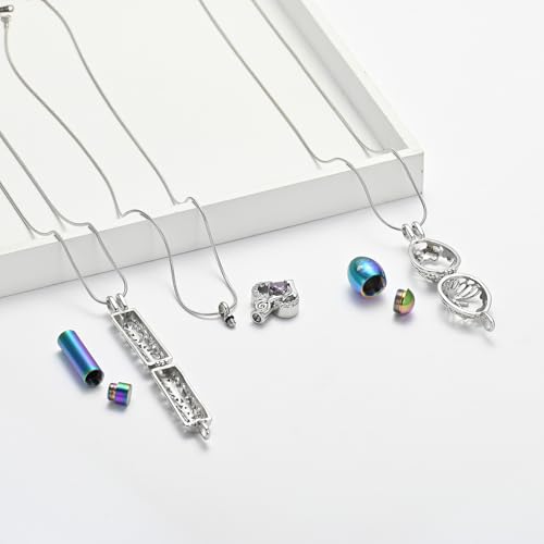 Cremation Jewelry Tree of Life Cylinder Roseflower Urn Necklace Set for Ashes for Women Memorial Keepsake Pendant Jewelry Holds Human & Pet Ashes of Loved Ones Rainbow-Purple