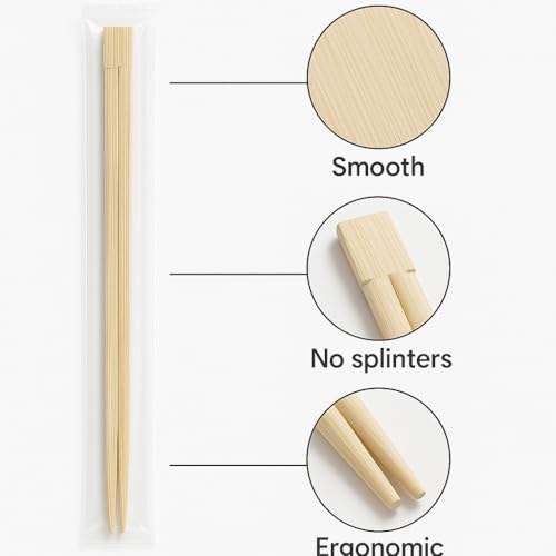 Disposable Bamboo Wood Chopsticks – 9.25" Break-Apart Square Chopsticks Individually Wrapped, Flat Wooden Chop Sticks for Takeout, Restaurants & Catering (100paris) 100paris
