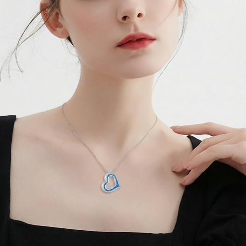 Heart Opal Urn Necklace for Ashes 925 Sterling Silver Heart Cremation Pendant Memorial Jewelry Gifts for Women Mom Sister Friend Blue
