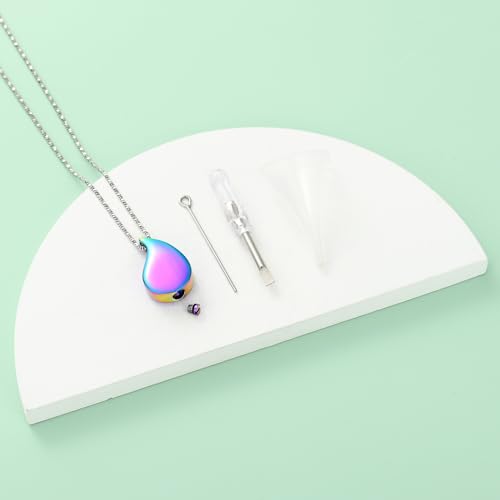Yinplsmemory Pet Paw Print Teardrop Urn Necklace for Ashes for Dog/Cat Ashes Keepsake Memorial Pet Cremation Jewelry Rainbow