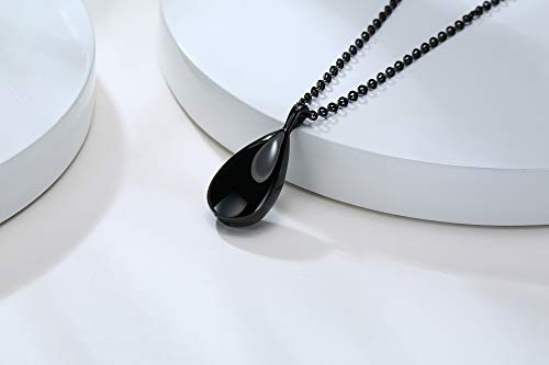Rockyu Teardrop urn Necklaces for Ashes for Women Stainless Steel Simple Pear Shape Pendant Water Drop Keepsake Memory Dainty Necklace Chain 20 Inch Cremation Jewelry (Black)