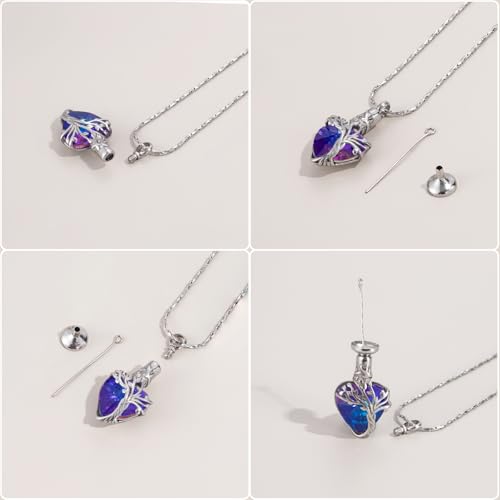 Tree Of Life Heart Urn Necklace For Ashes Cremation Jewelry For Loved Ones Silver-Blue