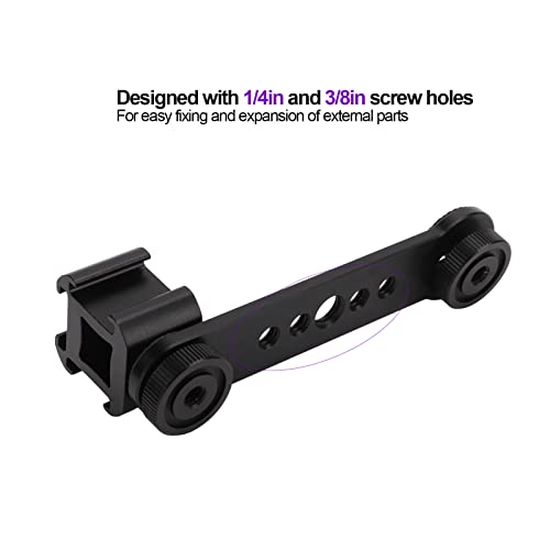 Triple Cold Shoe Mount, Gimbal Microphone Light Extension Bar Bracket Aluminium Alloy with 1/4in and 3/8in Screw Holes for OM 3/2, for Smooth 4, for Feiyu Gimbal Stabilizer(Black)