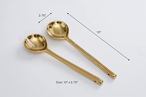 Pampa Bay Wood Look Titanium-Plated Porcelain Salad Server Set, 10.5 Inch, Gold/White/Wood Look