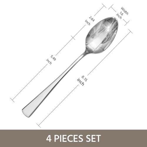 KINGSTONE 8.15-Inch Dinner Spoons (Not Teaspoons), 4-Piece 18/10 Stainless Steel Table Spoon Set, Silver, Food Grade, Dishwasher Safe (Pack of 3)