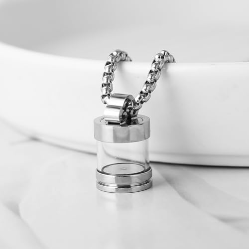 STWTR Stainless Steel Glass Transparent Urn Pendant Pet Urn Necklace that Can Be Opened for Both Men and Women Silver