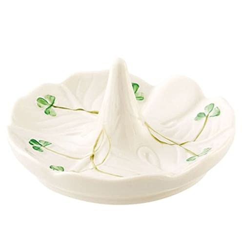 Belleek Classic Shamrock 4.4-Inch Ring Holder Dish, Handcrafted Parian China Jewelry Tray, Irish Decor, White