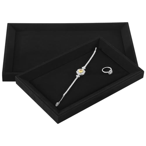 Microfiber Jewelry Display Tray Ring Earring Necklace Bracelet Watch Storage Plate Drawer Insert Vanity Countertop Retail Showcase Jewelry Organizer Tray (Black, 11.8 × 9.1 in) Black