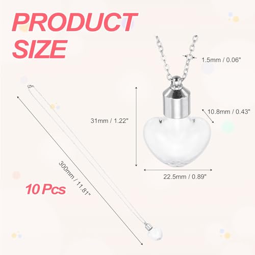sourcing map Vial Necklace, Stainless Steel Glass Heart Perfume Bottle Pendant Necklace Ashes Vial Pendant Openable Bottle Case 10