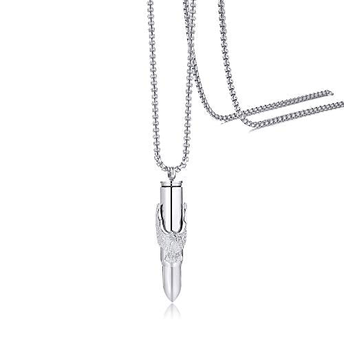 Stainless Steel Bullet Eagle Urn Necklace For Ashes Mens Cremation Urn Memorial Jewelry Silver
