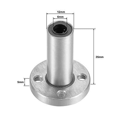 HiPicco Linear Ball Bearings, LM6LUU 6mm Extra Long Round Flange Linear Motion Bushing Double Side Rubber Sealed for 6mm Linear Shaft CNC Machine 3D Printer 4 Pack