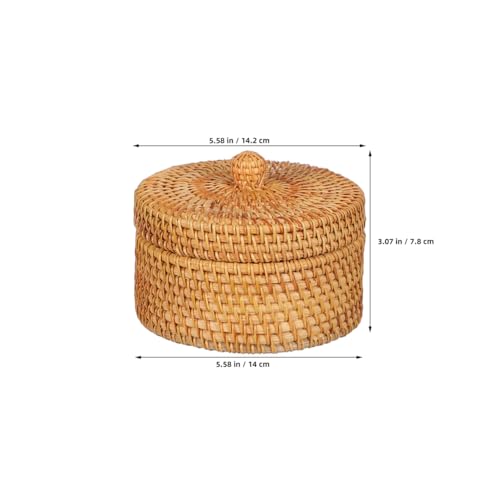 MAGICLULU Rattan Box with Lid Small Rattan Desktop Storage for Jewelry Snacks Bread and Sundries Woven Basket for Balcony Windowsill Dining Table Home Decor 5.59 X 5.51 X 3.07 in