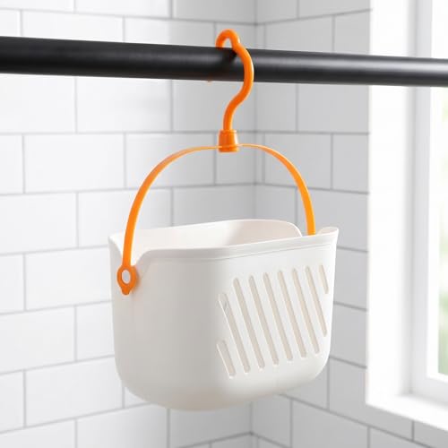 DOITOOL Hanging Shower Caddy, 2Pcs Plastic Mounted Shower Caddy Basket, Portable Kitchen Organizer Storage Organizer with Hook for Home Kitchen Bathroom, White