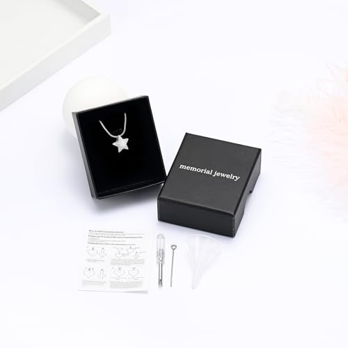 Small Star Charm Cremation Urn Pendant Ashes Memorial Necklace for Woman Free Filling Kits Include Silver